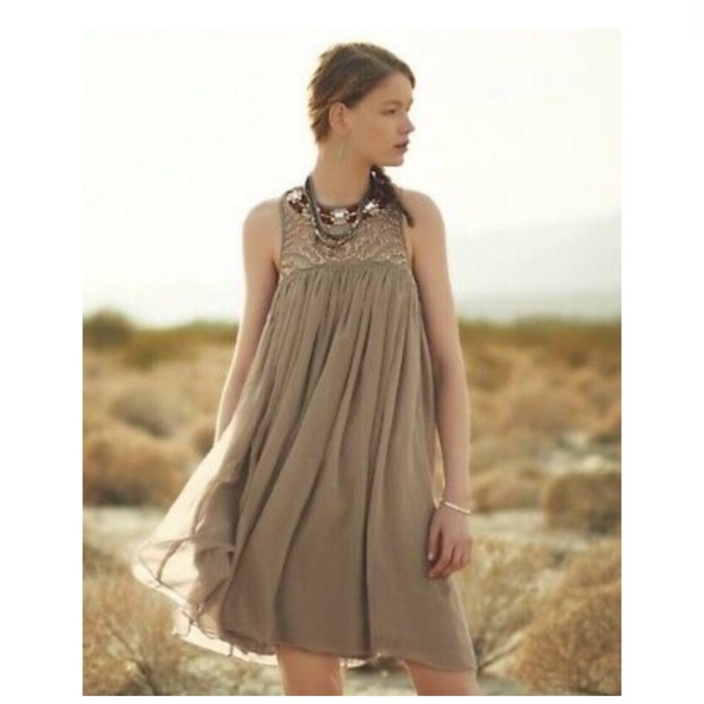 Anthropologie Sonora Taupe Swing Dress Size 4p